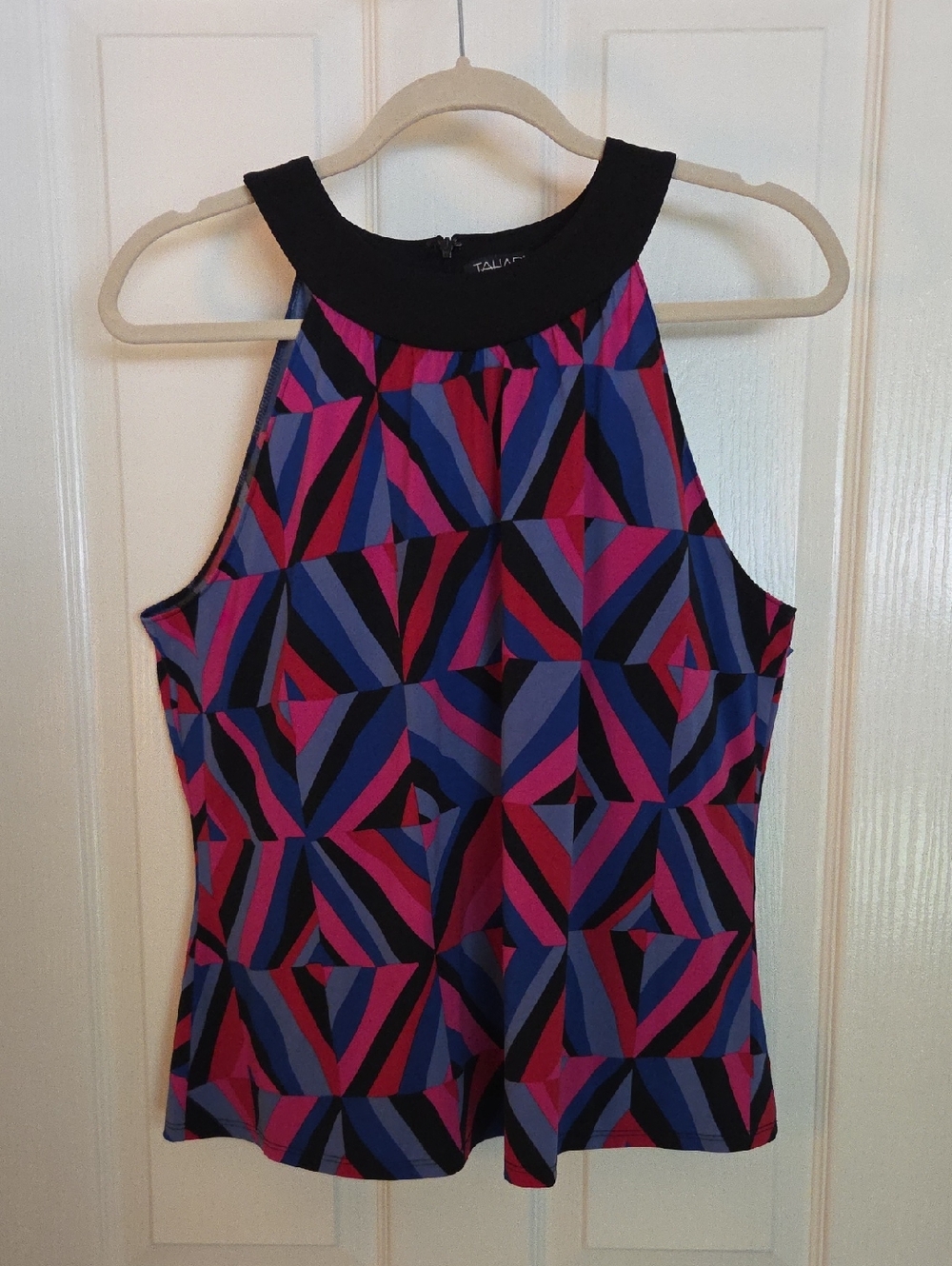 Tahari Pink & Blue Geometric Halter Neck Top